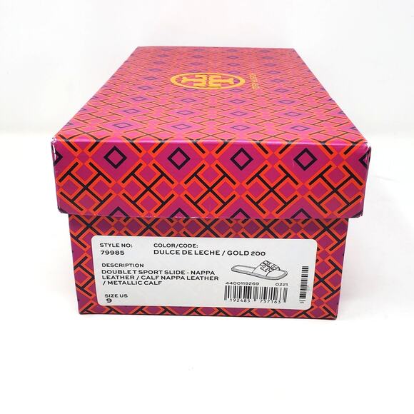 Tory Burch Double T Sport Slide Sandals Dulce De Leche Gold Cream 79985 Size 9 - Picture 10 of 10